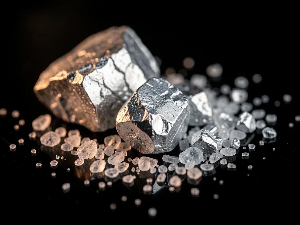 Mineral crystals on dark surface